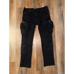 DECIBEL Mens Black Cargo Pants Multi Pocket Zippers Denim Jeans Size 34W 34L